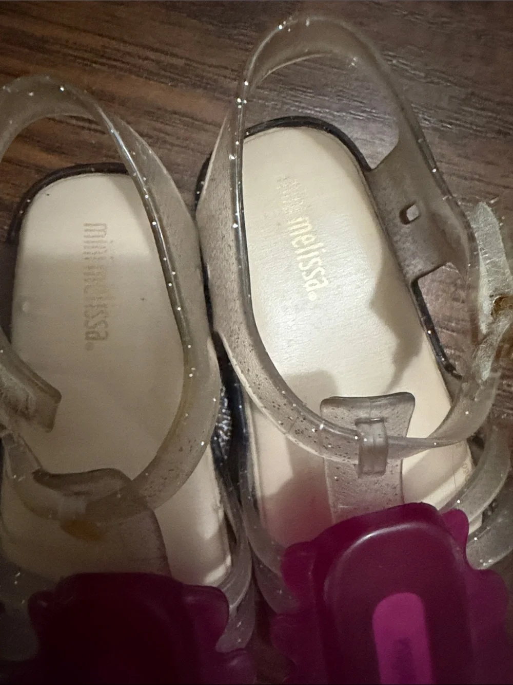 Melissa Kids Clear Glitter Sandals with Magenta Popsicle Charms